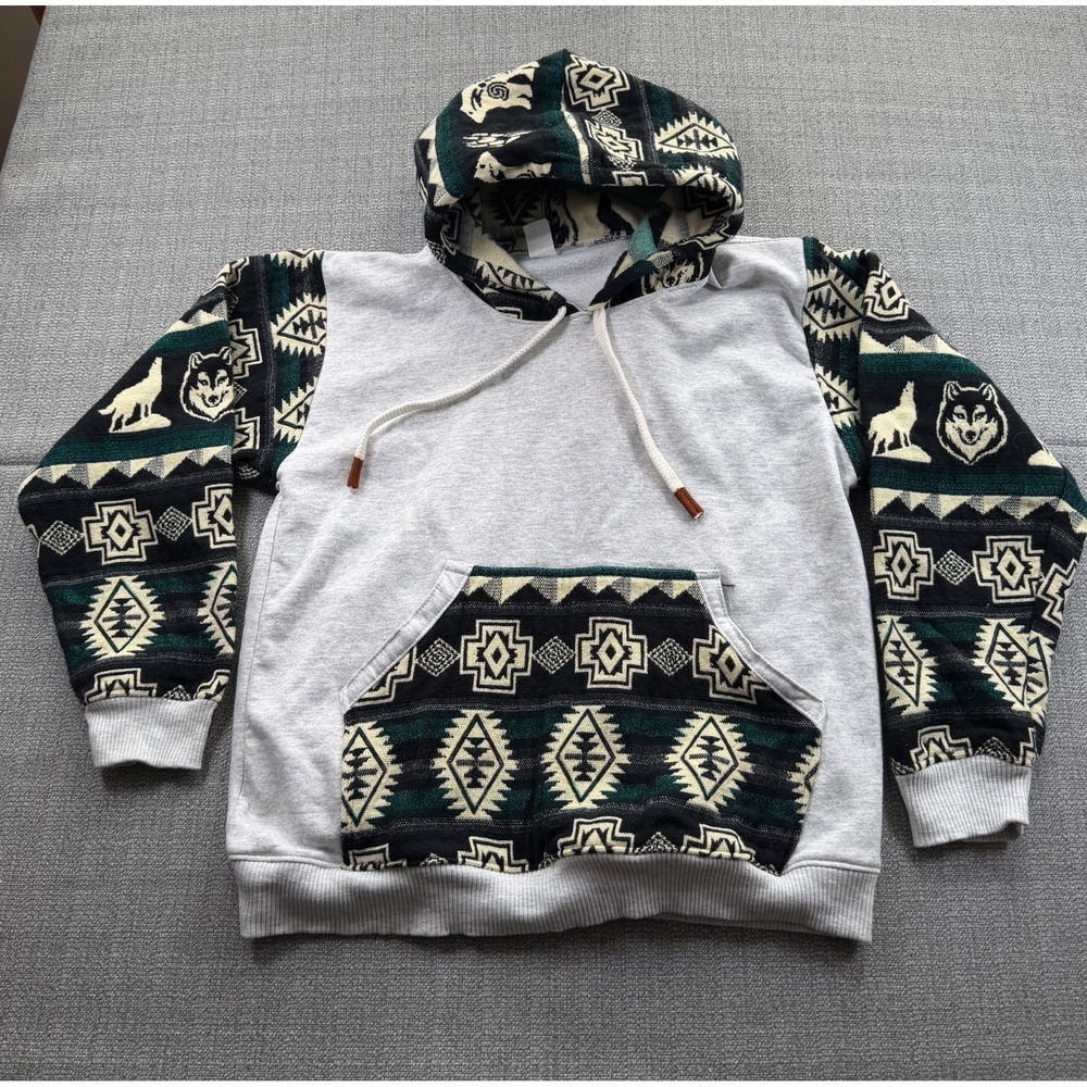 Artesanias Hecho A Mano Hoodie‎ Mens Small Multicolor Aztec Cotton Fleece Lined
